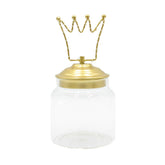 Barattolo di vetro con tappo in alluminio oro decoro Corona Led : Barattoli natalizi - 1202232