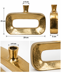 Vaso rettangolare in alluminio oro dal design moderno con indicazione delle misure