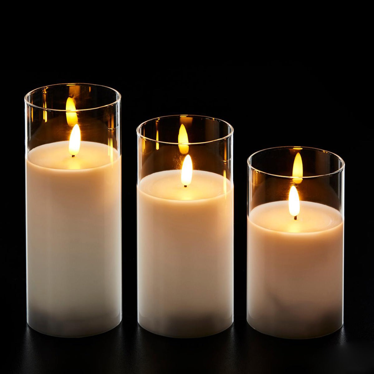 Set 3 Candele LED con Vetro EDG Enzo De Gasperi H 17,5 15 e 12,5 cm con timer 8+16 ore