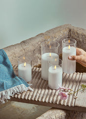 Set 3 Candele LED con Vetro EDG Enzo De Gasperi H 17,5 15 e 12,5 cm con timer 8+16 ore ambientata