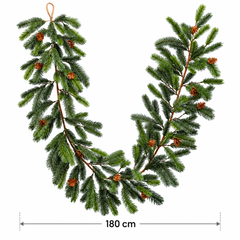 Festone artificiale di pino verde con pigne Alto 180 cm per decorazioni natalizie