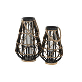 Lanterna in Legno nero con intreccio di corde : lanterne e portacandele in legno - CONFIG0052