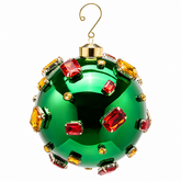 Palla di Natale Super Gemme Verde Ø 12 cm in vetro con gemme rosse oro e ambra – EDG Enzo De Gasperi