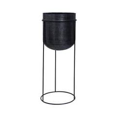 Portavaso in alluminio nero su pedistallo in ferro H82,5 - 704464,01