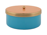 Present Time - Scatola Portaoggetti Funky Ø16 CM in Metallo Azurro con Coperchio Pesca e Oro - PT4253BL