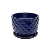 Vaso Cachepot Rombi Blu in Ceramica con Sottovaso H19 D22 – EDG