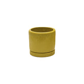 Vaso Glaze Righe Rotondo EDG in Terracotta Gialla H19 con Sottopiatto Integrato