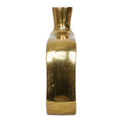 Vista laterale vaso decorativo rettangolare in alluminio oro H21 cm