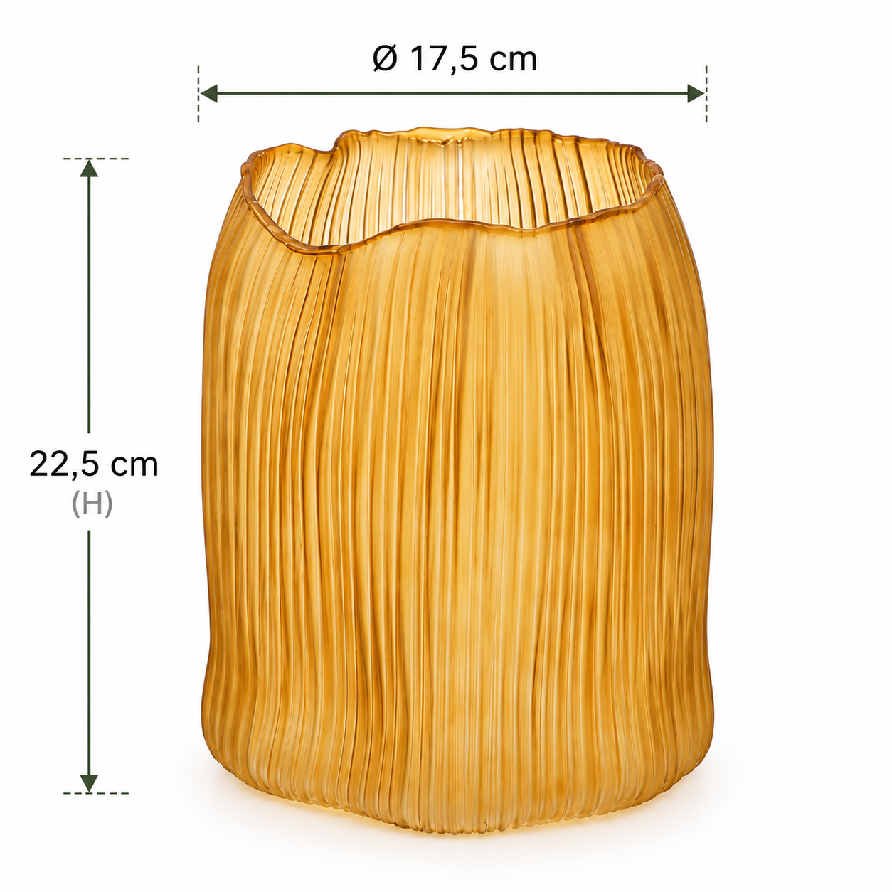 Vaso Millerighe in vetro ambra EDG Enzo De Gasperi con dimensioni H 22,5 × Ø 17,5 cm