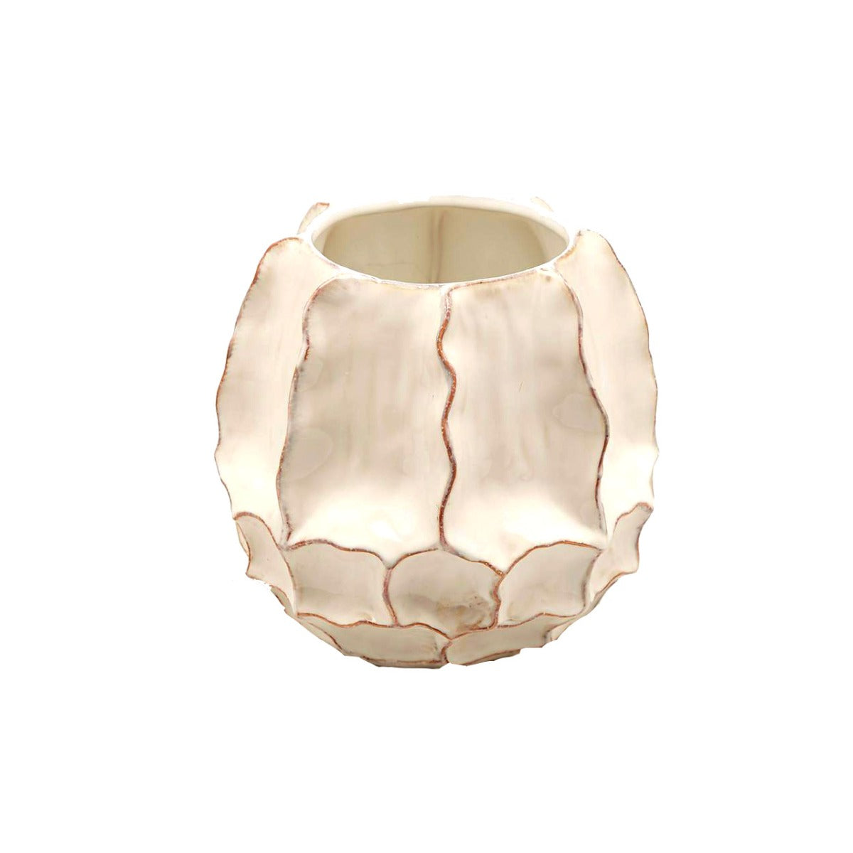 Vaso Chakra Incavo EDG Enzo De Gasperi in ceramica avorio H 19,5 cm