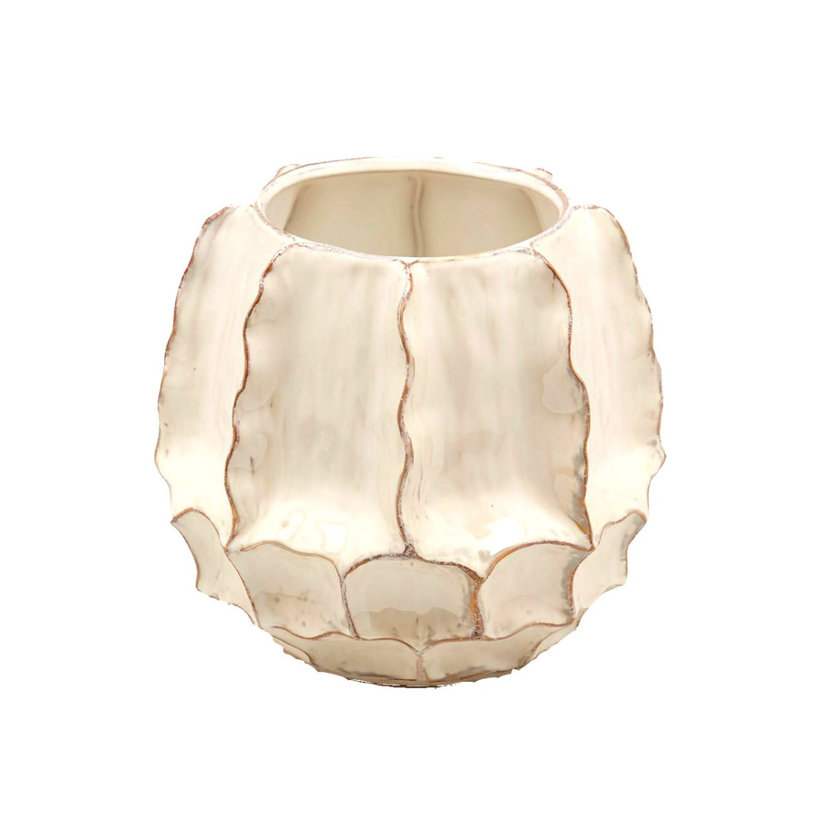 Vaso Chakra Incavo EDG Enzo De Gasperi in ceramica avorio Ø 25,5 × H 23,5 cm