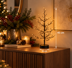 Albero LED Faggio Nero EDG Enzo De Gasperi H 45 × Ø 10 cm con 90 MiniLED dimmerabili ambientato con misure