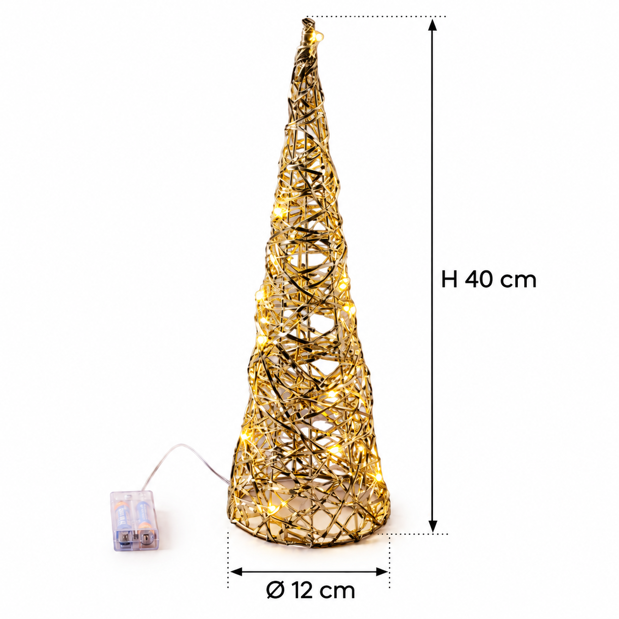 Albero LED Stripes Cono Oro EDG Enzo De Gasperi con dimensioni H 40 cm Ø 12 cm e 20 MicroLED luce calda