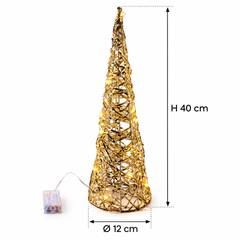 Albero LED Stripes Cono Oro EDG Enzo De Gasperi con dimensioni H 40 cm Ø 12 cm e 20 MicroLED luce calda