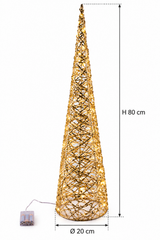 Albero LED Stripes Cono Oro EDG Enzo De Gasperi con dimensioni H 80 cm e Ø 20 cm, 40 MicroLED a luce calda
