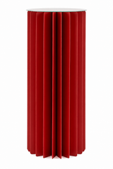Alzata arredo Origami New rossa EDG Enzo De Gasperi H80 Ø30 cm, piedistallo decorativo alto con ripiano e struttura verticale in carta pieghettata.