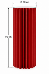 Alzata Origami New rossa EDG Enzo De Gasperi con misure indicate, altezza 80 cm e diametro 30 cm, struttura geometrica plissettata con ripiano.