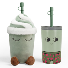Asobu Mimi Fuzzi tazza termica in peluche verde con cannuccia rimovibile