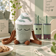 Asobu Mimi Fuzzi tazza termica in peluche verde con tracolla marrone