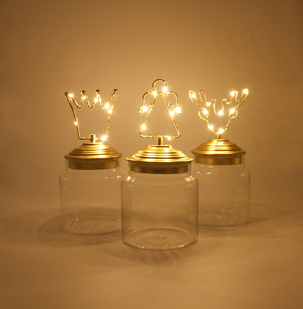 Barattolo di vetro con tappo in alluminio oro decoro Alce Led : Barattoli natalizi - 1202155