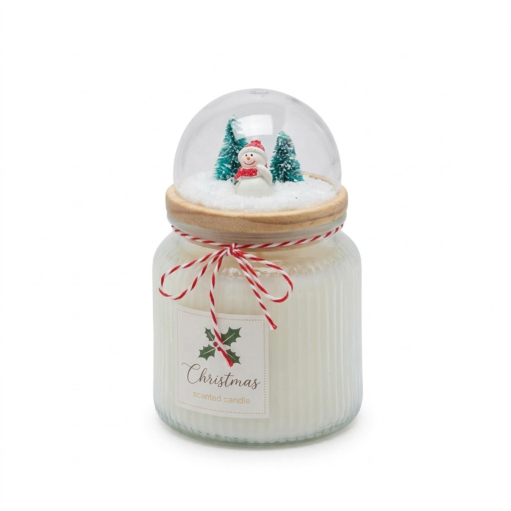 Candela Cupola Natalizia Muschio Bianco EDG Enzo De Gasperi H 15 cm Ø 10 cm con pupazzo di neve