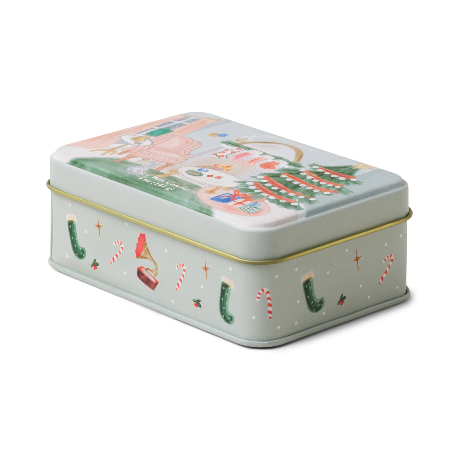 Candela Paddywax Christmas Livingroom Cachi e Castagna in latta decorata