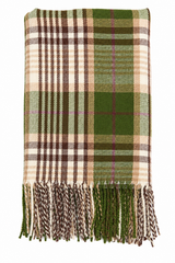 Coperta plaid tartan verde e beige 127x152 cm EDG Enzo De Gasperi, con fantasia scozzese a quadri e frange decorative coordinate