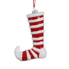 Decorazione natalizia stivale di elfo rosso e bianco da appendere H 12,8 cm