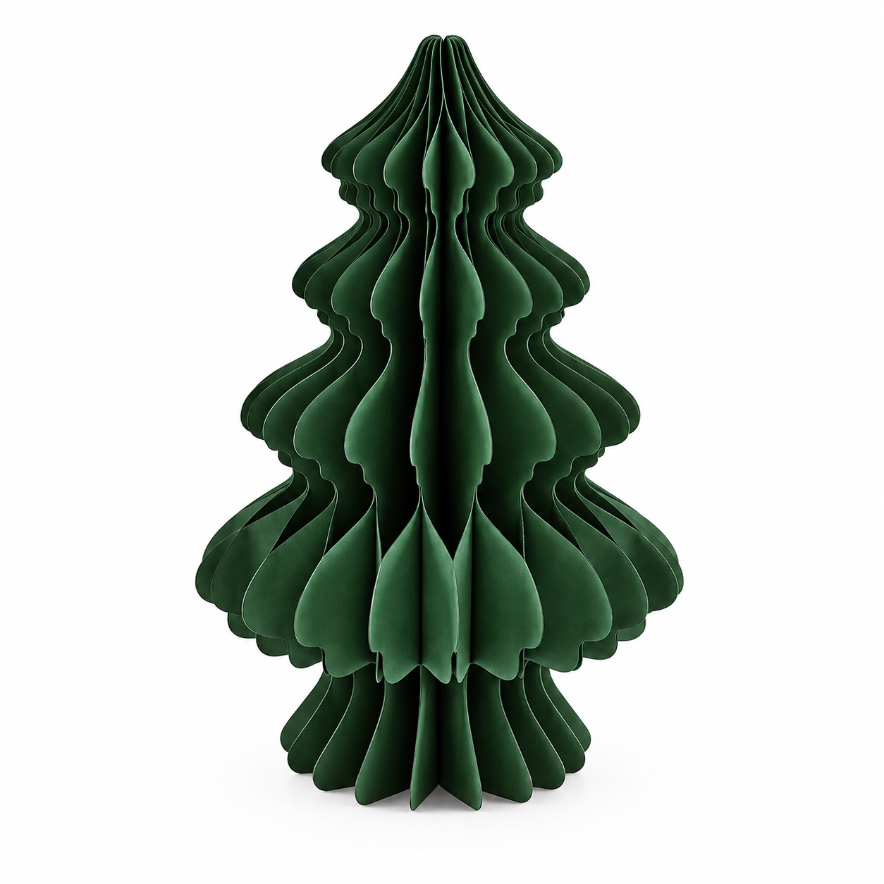 Decoro Pino Origami New Verde EDG Enzo De Gasperi H 40 × Ø 26 cm in carta pieghettata tridimensionale, albero di Natale stilizzato verde.