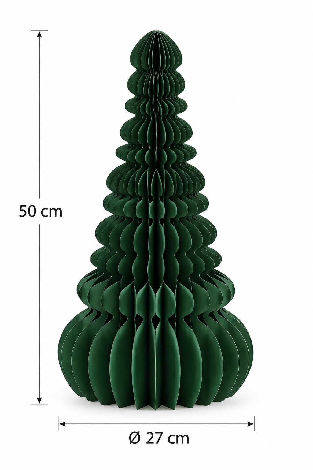 Pino Origami New Verde EDG Enzo De Gasperi in carta pieghettata, con dimensioni indicate H 50 × Ø 27 cm, decorazione natalizia dal design contemporaneo.