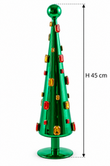 Decoro natalizio Super Gemme Cono Verde EDG in vetro con gemme sfaccettate multicolor, altezza 45 cm.