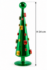 Albero di Natale stilizzato Super Gemme Cono Verde EDG in vetro con gemme multicolor, altezza 34 cm, con indicazione della misura.