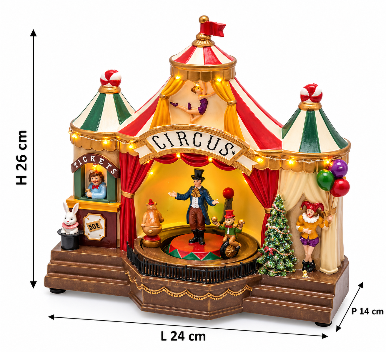 Diorama Circo Natalizio LED con musica e movimento H 26 × L 24 × P 14 cm EDG Enzo De Gasperi