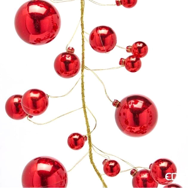 Dettaglio palline rosse lucide del Festone Natalizio Pallemix EDG 