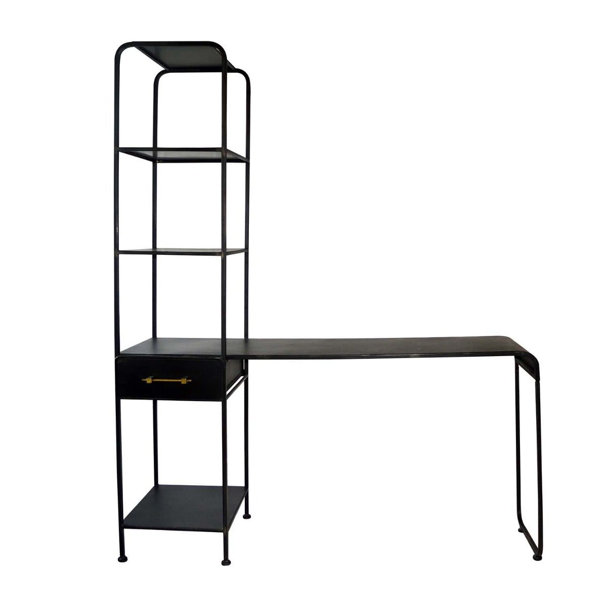Scrivania Jago in metallo nero con scaffale alto impugnatura oro - 692665
