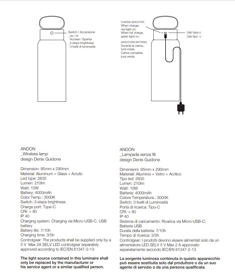 Lampada Ichendorf Andon Wireless &ndash; Vetro Twisted e Alluminio Oro - 09390012