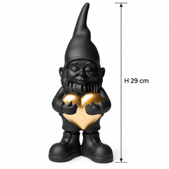 Nano Lover Black H29 cm – Gnomo Decorativo con Cuore Oro