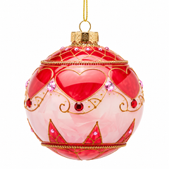Palla di Natale Cuori in Vetro Rosso e Rosa – EDG Enzo De Gasperi