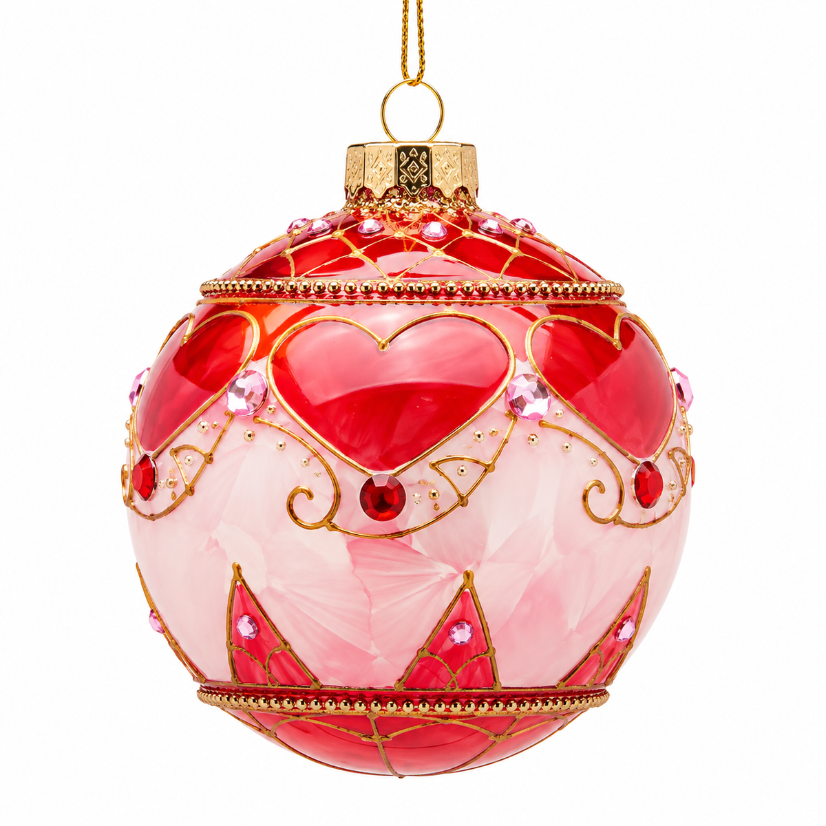 Palla di Natale Cuori in Vetro Rosso e Rosa – EDG Enzo De Gasperi