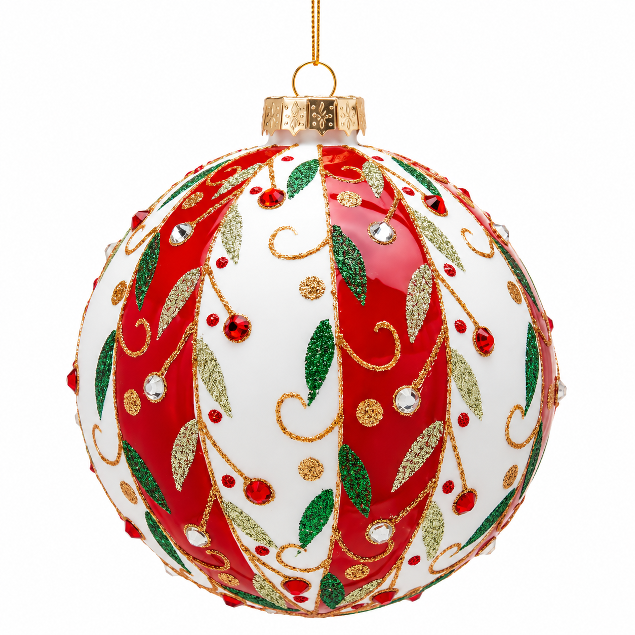 Palla di Natale Fasce Vischio Ø 12 cm in vetro EDG Enzo De Gasperi rossa bianca verde e oro