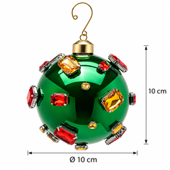 Palla di Natale Super Gemme Verde  dimensioni Ø 10 cm in vetro con gemme rosse oro e ambra – EDG Enzo De Gasperi