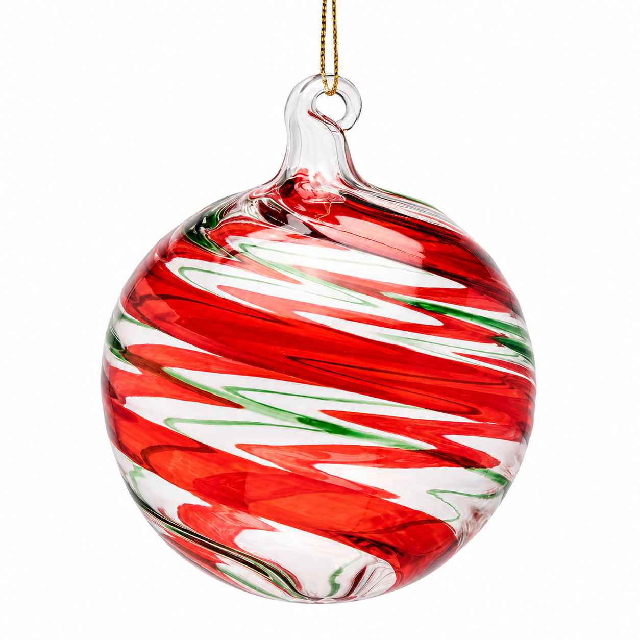 Palla di Natale Vortex Ø 10 cm in vetro rosso e verde EDG Enzo De Gasperi