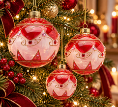 Palla di Natale Cuori in Vetro Rosso e Rosa – EDG Enzo De Gasperi