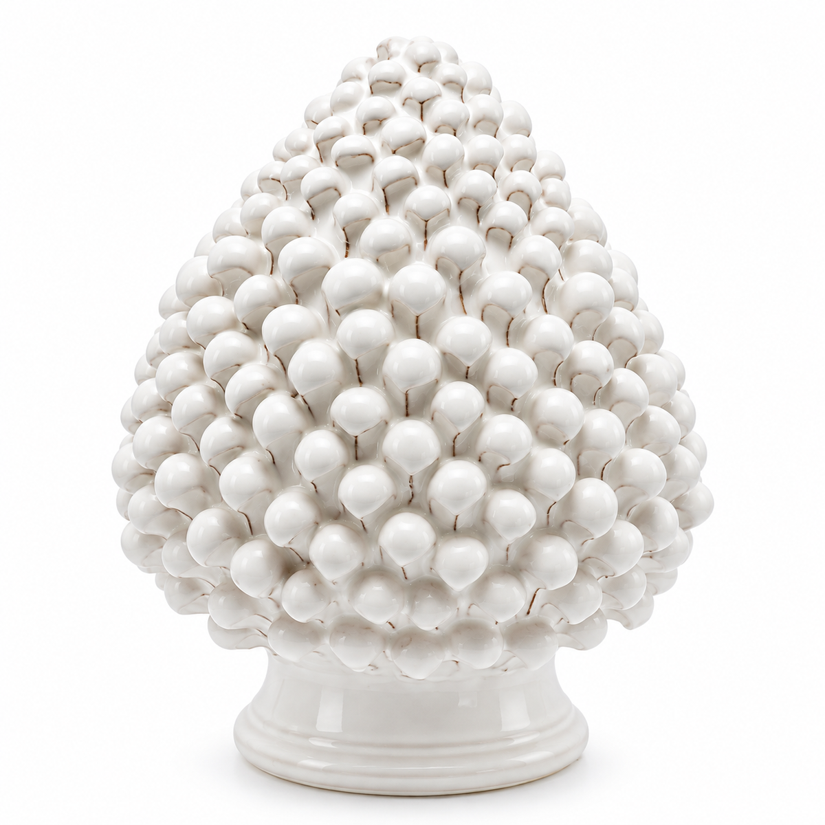 Pigna decorativa in ceramica bianca EDG Enzo De Gasperi H25 Ø19,5 cm, soprammobile ornamentale 