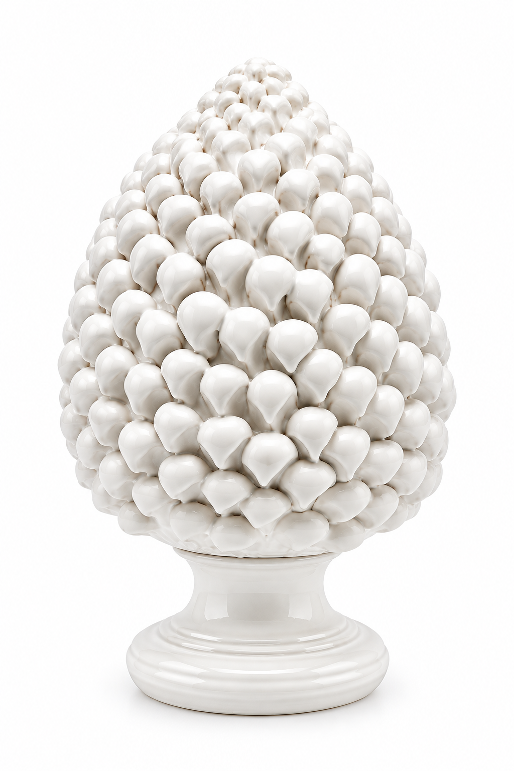 Pigna decorativa in ceramica bianca EDG Enzo De Gasperi H33 Ø20 cm, soprammobile ornamentale 