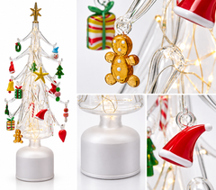 Albero di Natale Pino Twist EDG in vetro trasparente con piccoli addobbi multicolor, LED e movimento, altezza 45 cm e diametro 9 cm 