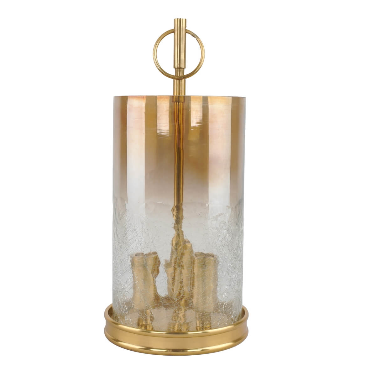Portacandela 3 candele in vetro fumé e alluminio oro H37,5 cm