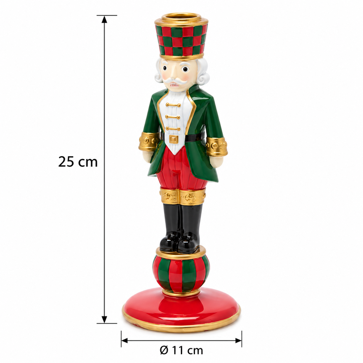Portacandela Soldatino Natalizio EDG Enzo De Gasperi rosso e verde con dimensioni H 25 × Ø 11 cm
