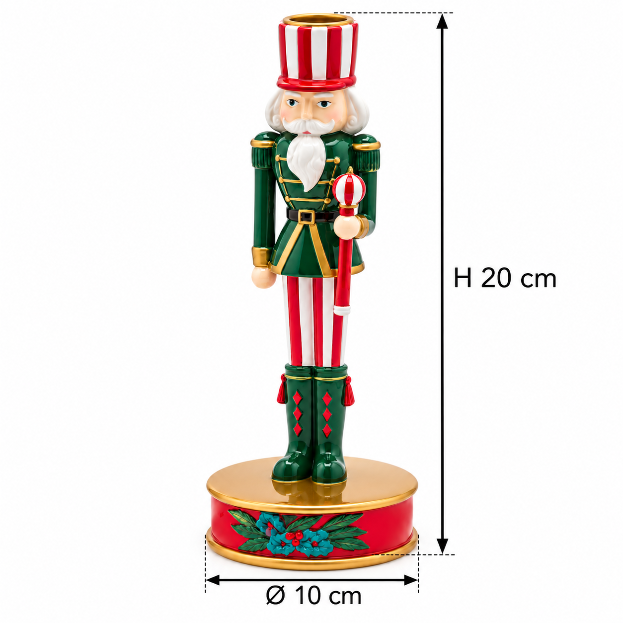 Portacandela Soldatino Natalizio Verde EDG Enzo De Gasperi con dimensioni H 20 × Ø 10 cm