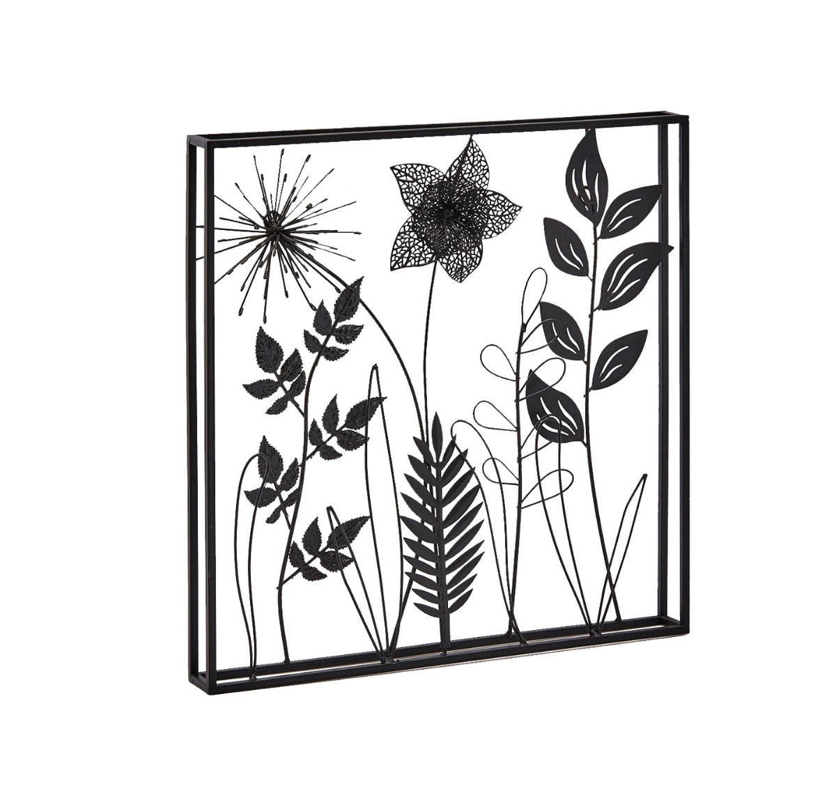Quadro foglie metallo nero quadrato H41x41 - 601469